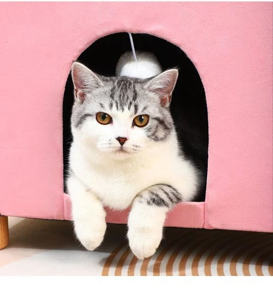 Pet House Ottoman Cube Cat or Dog Furniture Bed Footstool Folding Ottoman with Space for Animals