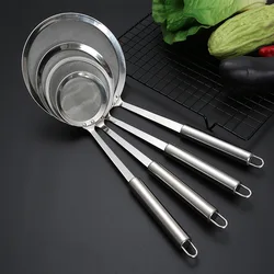 304 Stainless Steel Round Fine Mesh Strainers with Wooden Handle Kitchen Cooking Tool Strainer Set Oil Skimming Filter