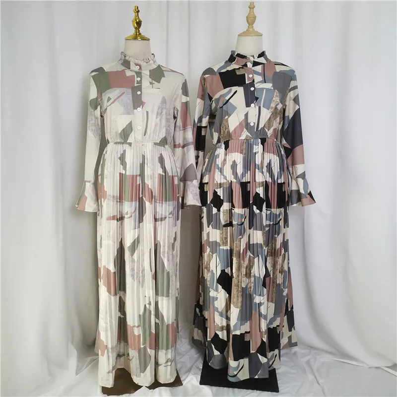 2022Wholesale Best Sale Multicolor Pleated Muslim Dress Casual Muslim Dresses Product