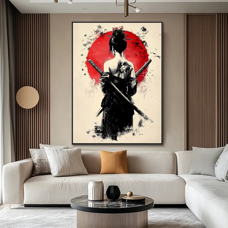 Wall Hanging Ink Figure Canvas Prints Abstract Retro Decorative Painting Asian Samurai Japanese Art