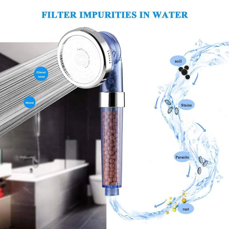 3 Setting3 Setting Filter Showerhead Water Saving Mineral Stone Filter Beads Handheld Shower Head Set Shower Accessories Set