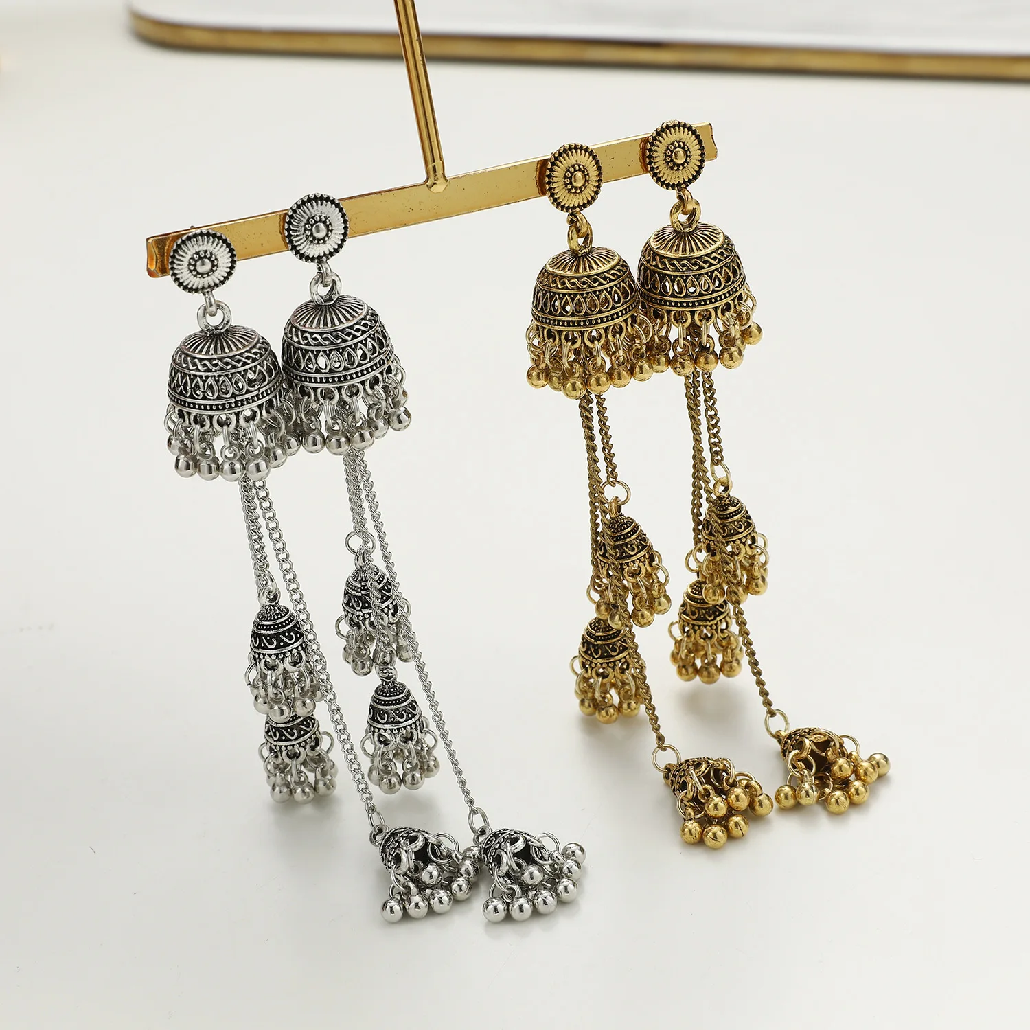 Ethnic sector gold Afghan Long Tassel Bead Drop Earrings wholesale indian jhumka earrings Jewelry