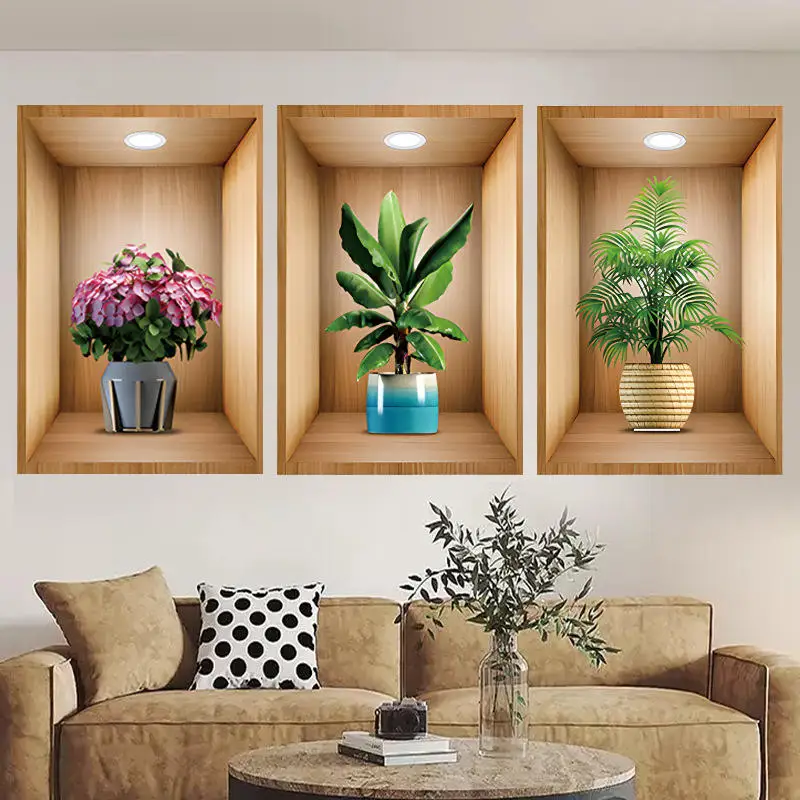 Living Room Self-Pasting Paintings Wallpaper Artificial Green Plant Decorations Easy Removable Wall Stickers