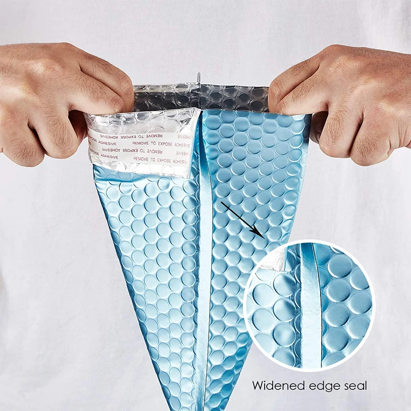 
[Free Shipping]metallic foil light blue custom logo padded bubble envelopes shipping packaging poly bubble mailer 
