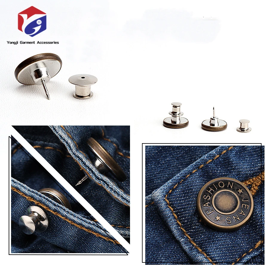 Button Pins for Jeans Pants No Sew Perfect Fit Jean Button Tightener Replacement Adjustable Reusable Metal Clips Snap Tack