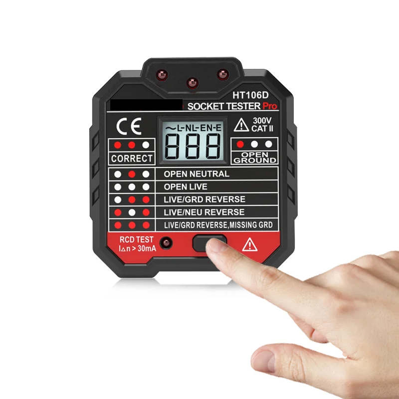 HT106D Voltage Measurement 90-240V EU Socket Tester Power Outlet tester with RCD GFCI