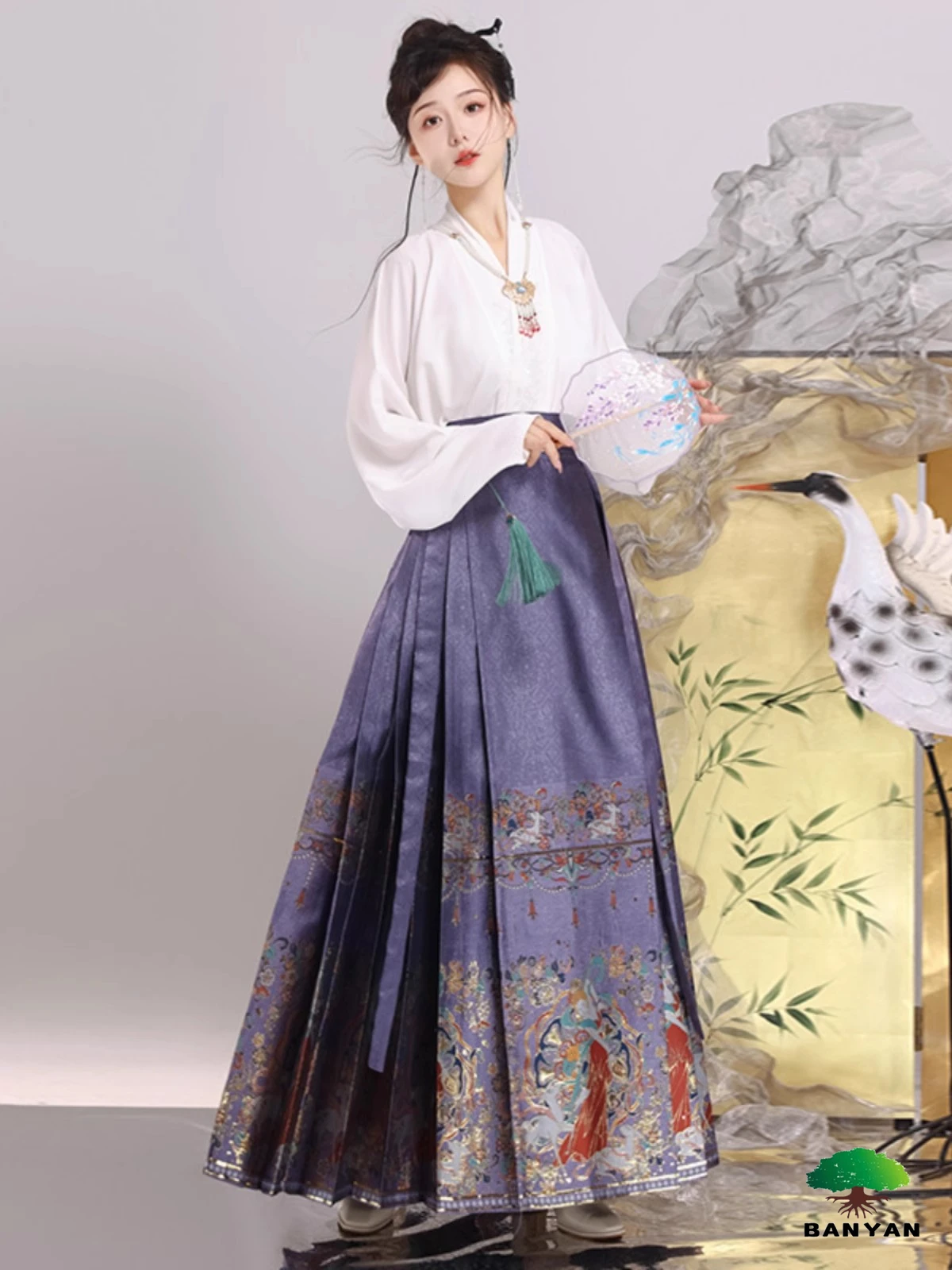 Dance Costumes Outfit Cross Neck Top Ming Dynasty Improved Mogao Caves Mural Elements Woven Gold Makeup Flower Horse Face Skirt