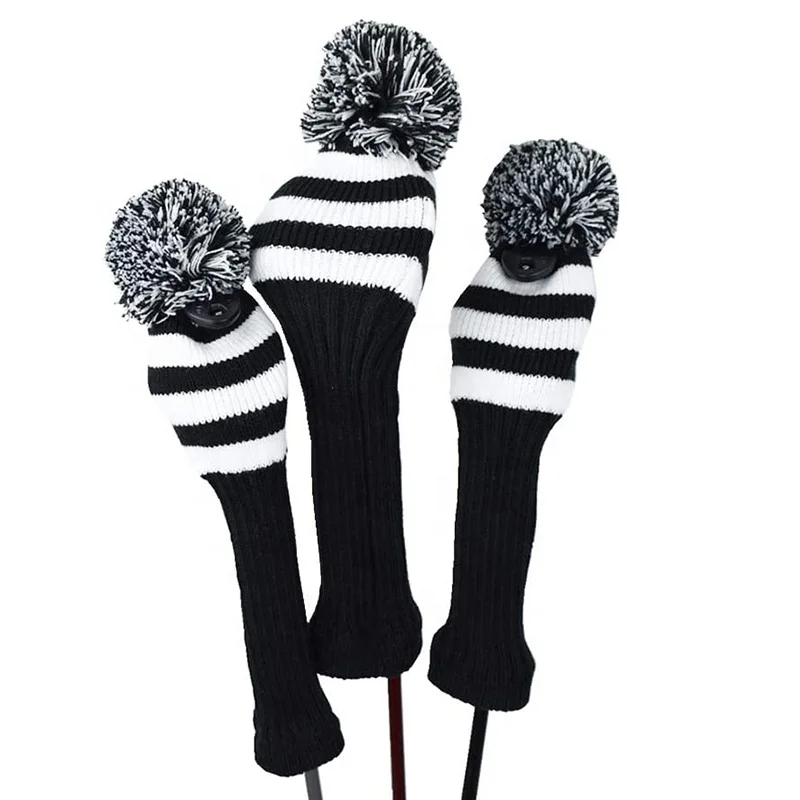 3PCS Golf Club Head Covers Set Knit Golf Headcover Driver Cover Set with Rotating Club Number Tags