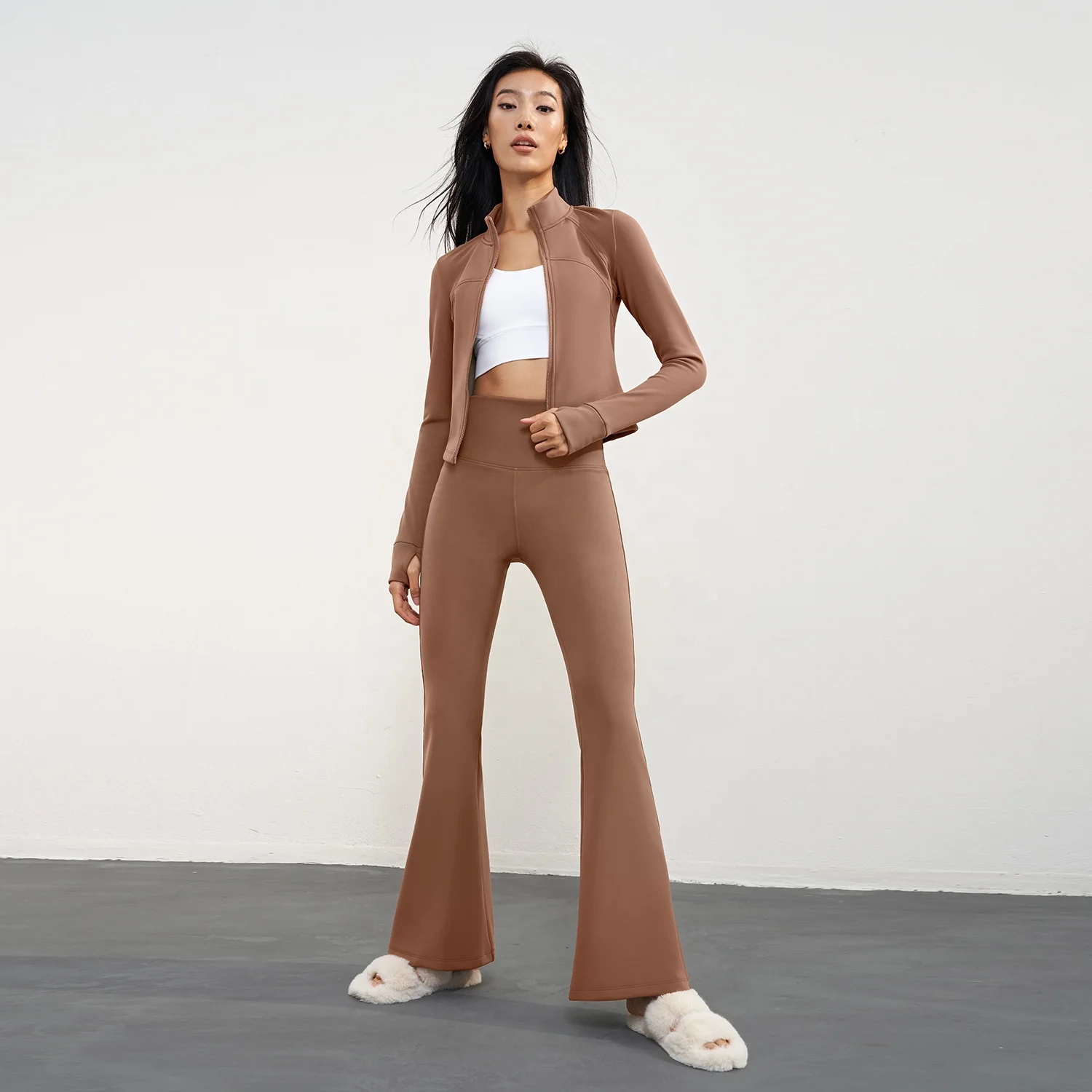 Fleece High Waist Leggings Yoga Fitness Sets Winter Gym Suits Oem Sports Women Jackets Clothing