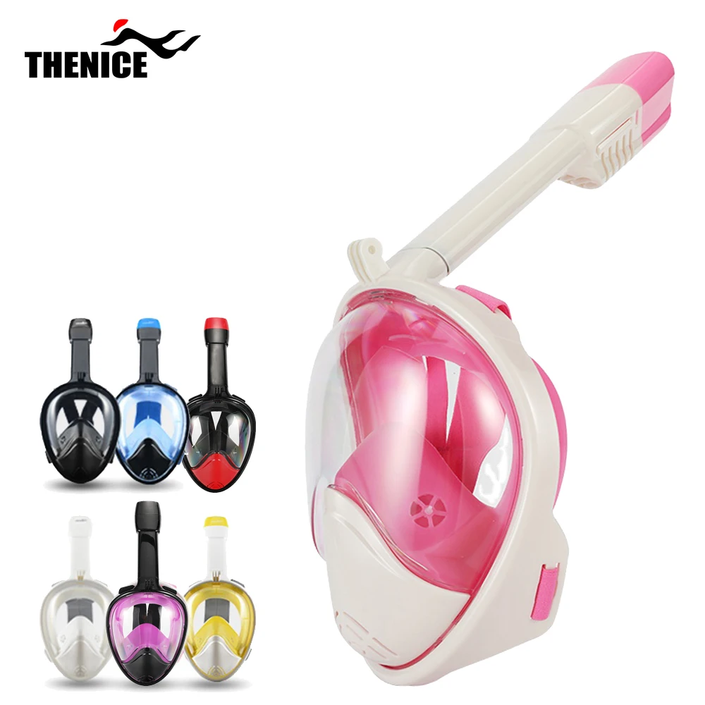 Dry Snorkel Swim Mask with Underwater Camera Mount 180 Degree View Full Face Diving Mask