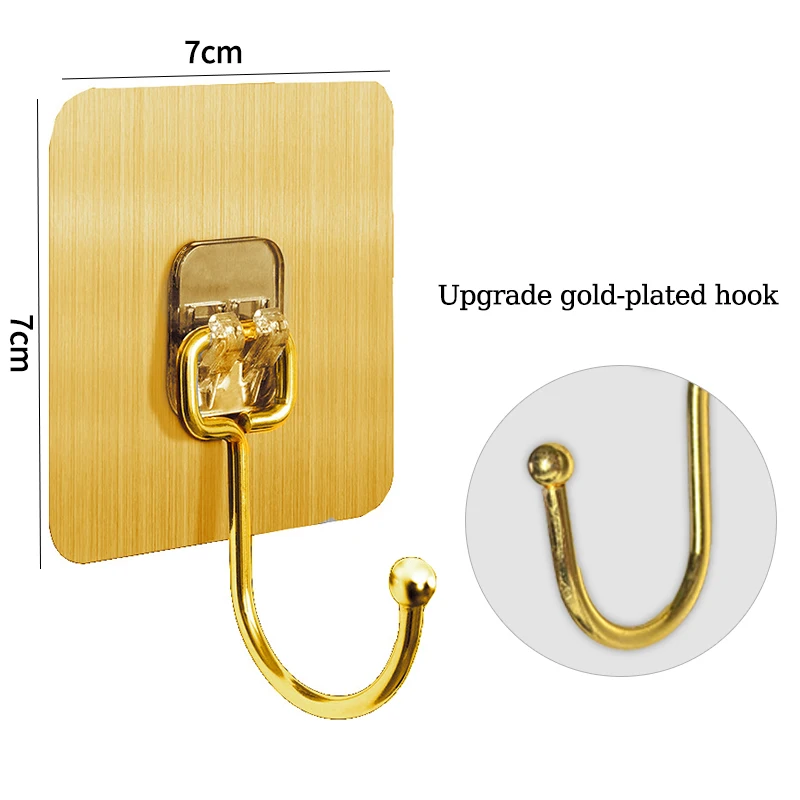 Amazon Hot Sale Brushed Wall Sticker Hook Removable Gold-Plated Strong Self Adhesive Plastic Hanging Clothes Keychain Towel Hook