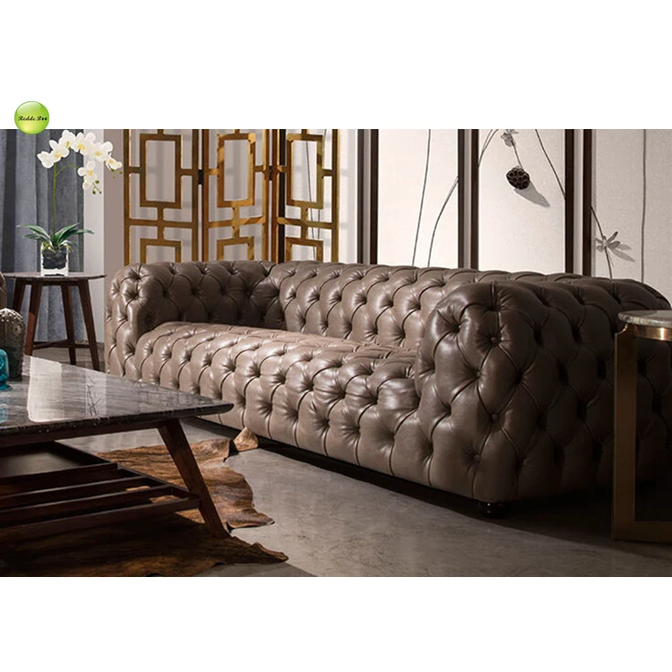 Factory wholesale full synthetic leather classic style three seat chesterfield sofa buy living room sofa