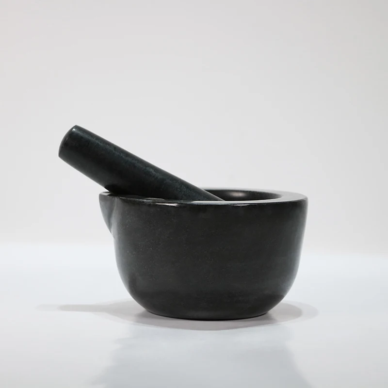 Large black granite mortar and pestle Natural stone spice grinder crusher for herb,seasonings, pastes,pestos,guacamole