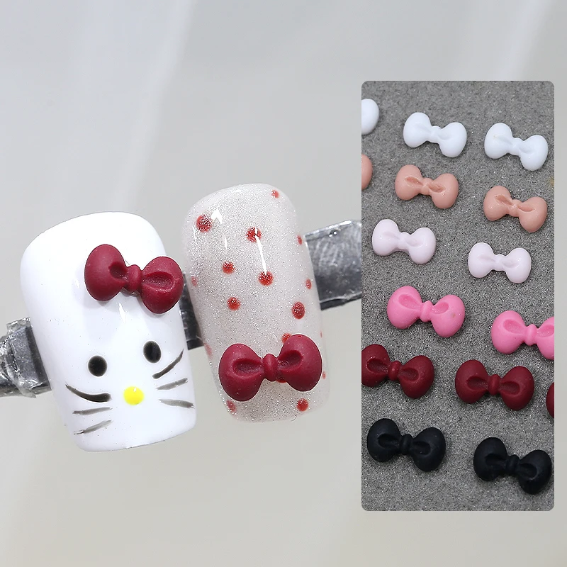 50pcs/Bag Wholesale Kitty Bow Resin Kawaii Nail Charms Cute 3d Resin Rhinestones Diy Nail Art Decoration For Girl