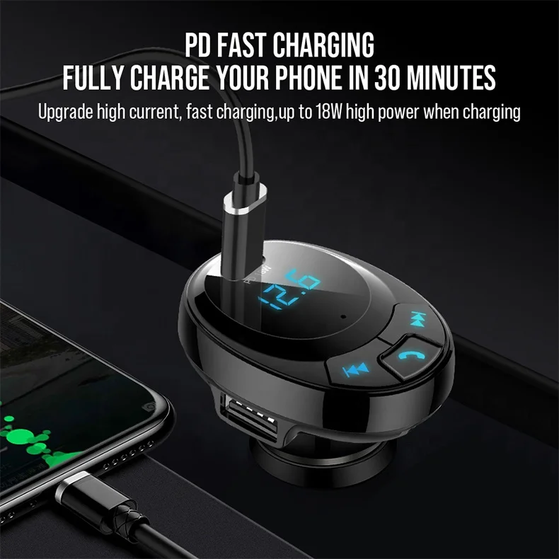 Автомобильный MP3 плеер Bluetooth 5 0 FM передатчик Type-C 18 Вт PD Dual USB быстрое зарядное устройство u-диск tf-карта двойной автомобильный комплект