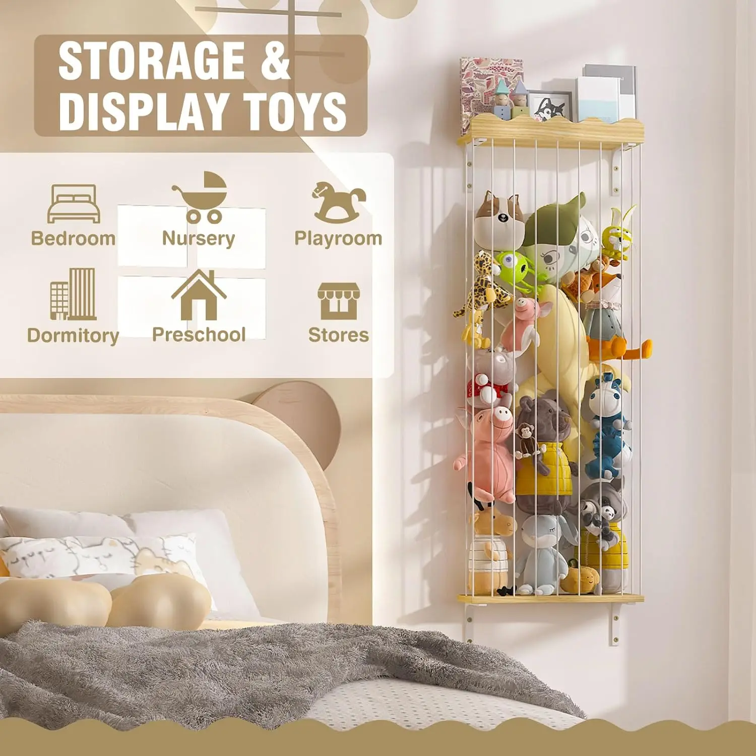 Wooden Plush Toy Organizer  Toy Storage Shelf Stuffed Animal Storage Toys