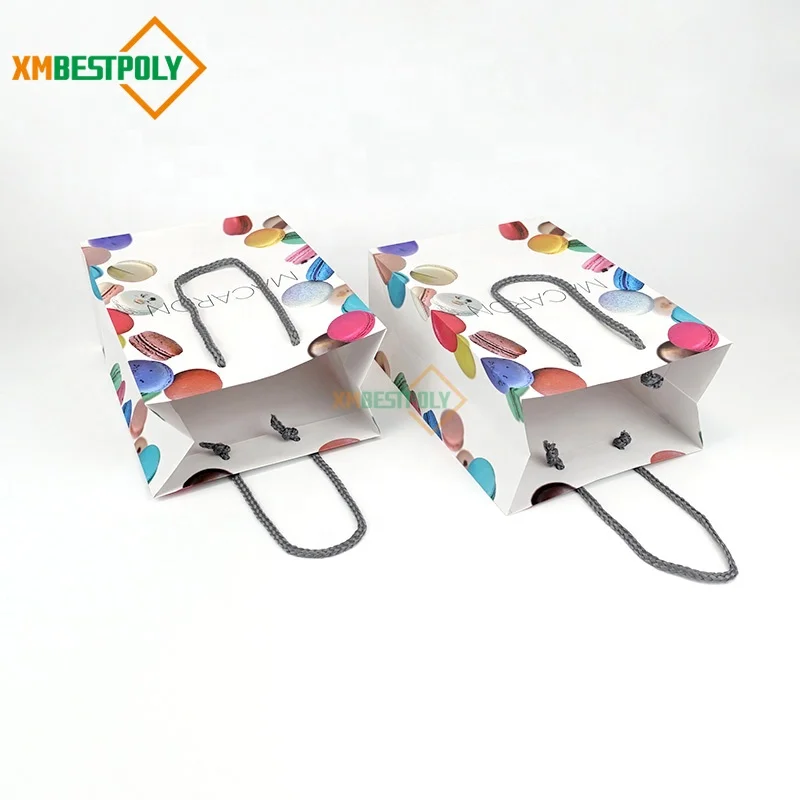 Custom Printed LOGO Recycled White Paper Shopping Bags With Handle For Food Gift Packaging Bag