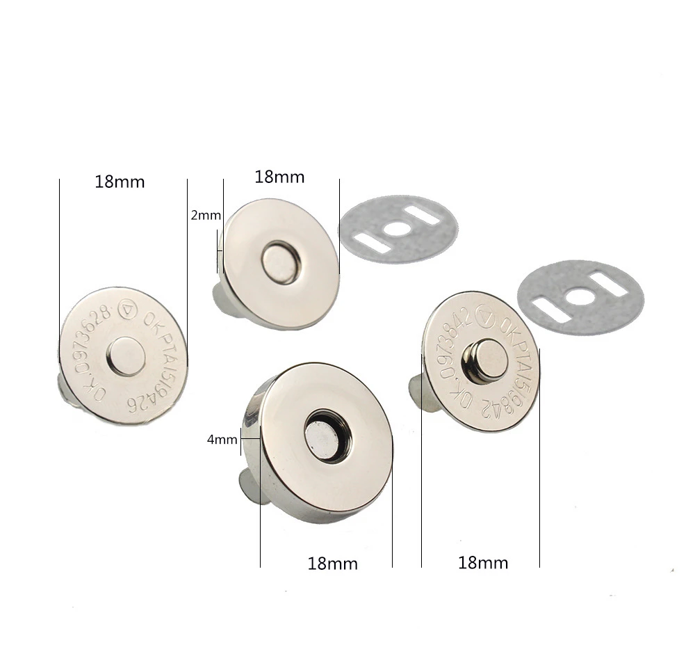 Handbag Hardware 18mm Metal Magnetic Buckle Magnets Button Snap Strong Half Moon Rivet Magnet Snaps Magnet Button for Bag