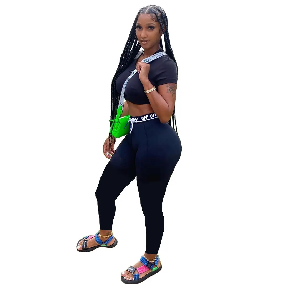 
YS397 sport casual womans clothing 2 piece summer trousers women outfits 2020 sexy solid color activewear sets for women 