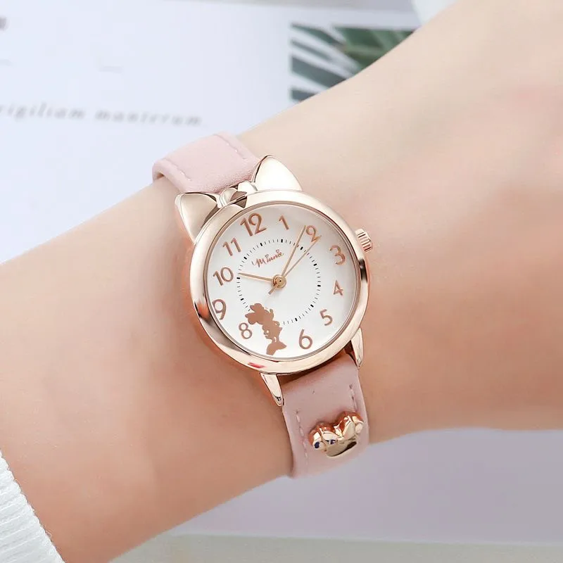 Factory Wholesale Low Price cartoon watch Minnie Mouse Custom Design Cartoon Leather Strap Girls Watch Gift Kids Watches