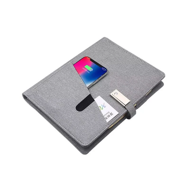 Fast charging wireless notebook powerbank note book agenda diary with USB