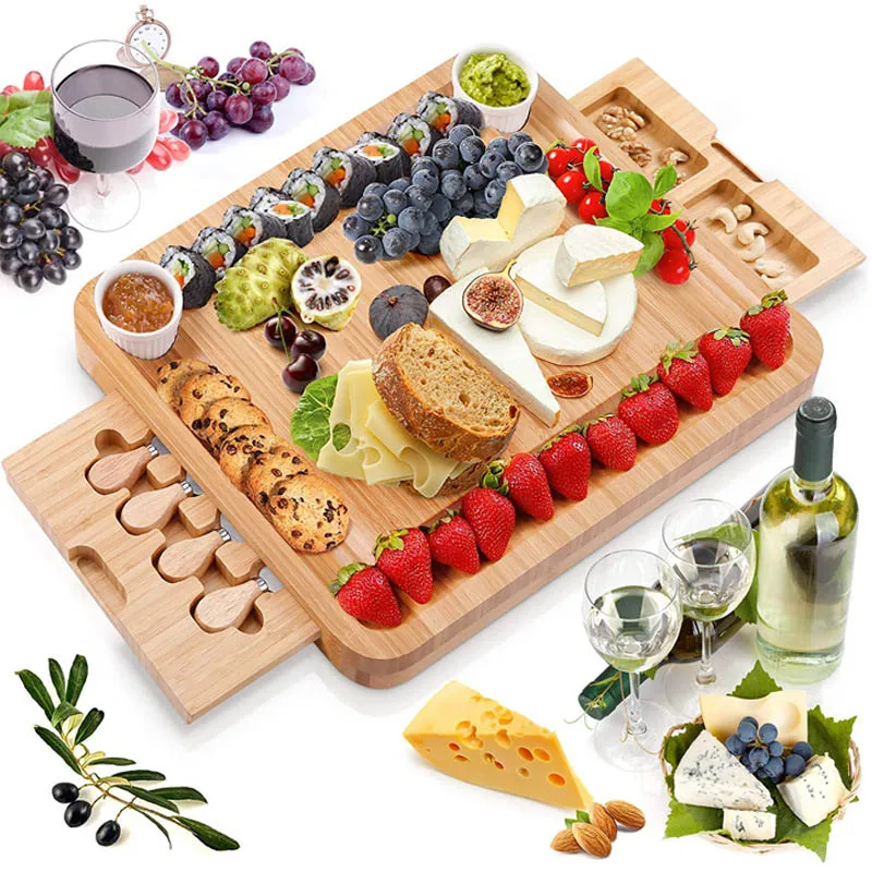 Wholesale Cheese Board And Knife Set Bamboo,Cheese Charcuterie Board With Knife Set/