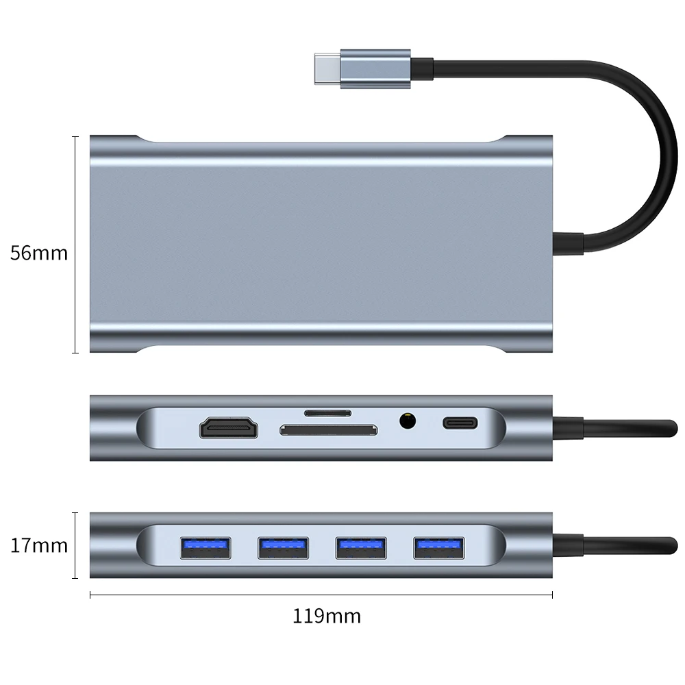 USB C Hub 11 in 1 Adapter with 4K USB C to HDTV 1 VGA Ethernet 87W PD USB3.0/2.0 SD/TF Card Reader USB C Dock
