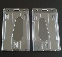 PS PC Vertical 2 Dual Credit Card Holder Protector Cover ID Card Double Hard Plastic Portable Work Card Holder with Thumb Slot