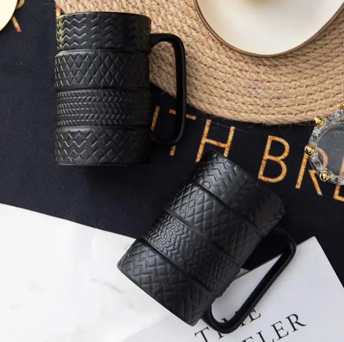 Sublimation  Large Capacity Ceramic Mug New Fancy Mug Ceramic Tire Mug