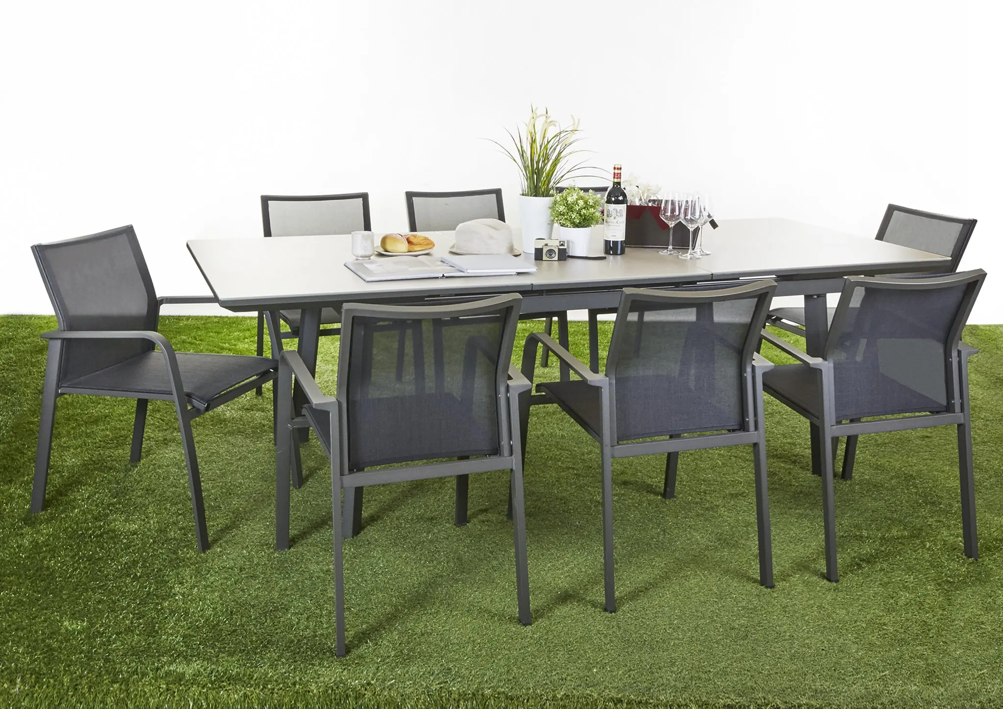 Good Quality Aluminum 7 PCS Waterproof Material For Outdoor Furniture Textilene Furniture Garden Sets