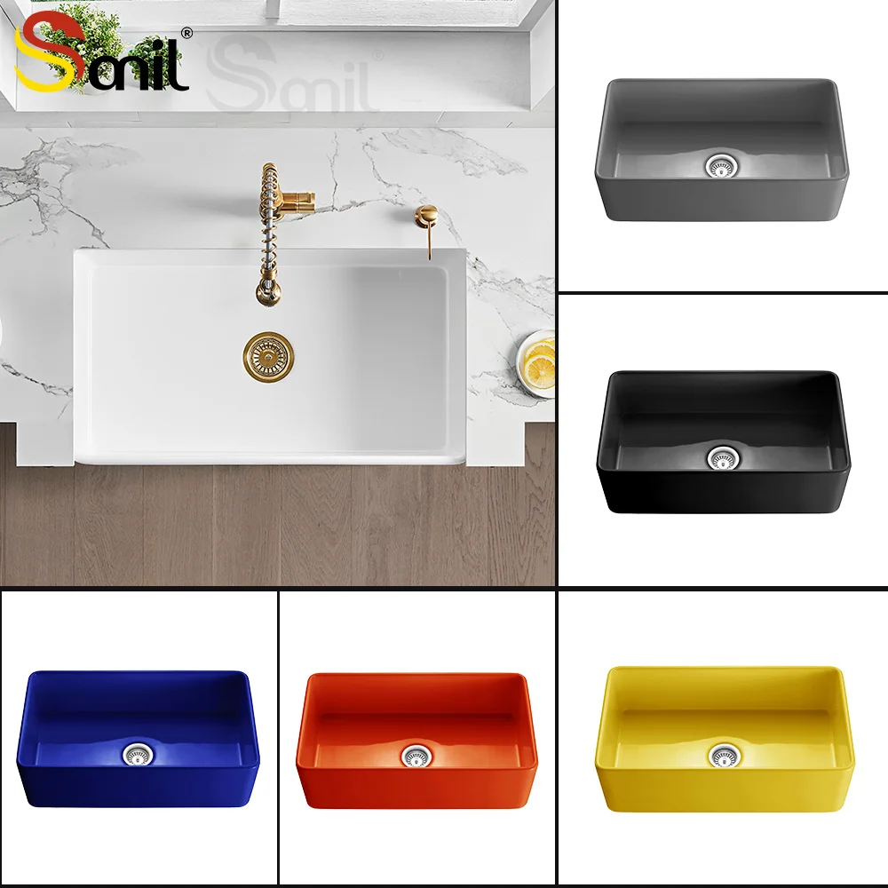 Оптовая продажа роскошный прямоугольный фермерский дом фартук с одной чашей передняя раковина белая керамическая мелкоглина