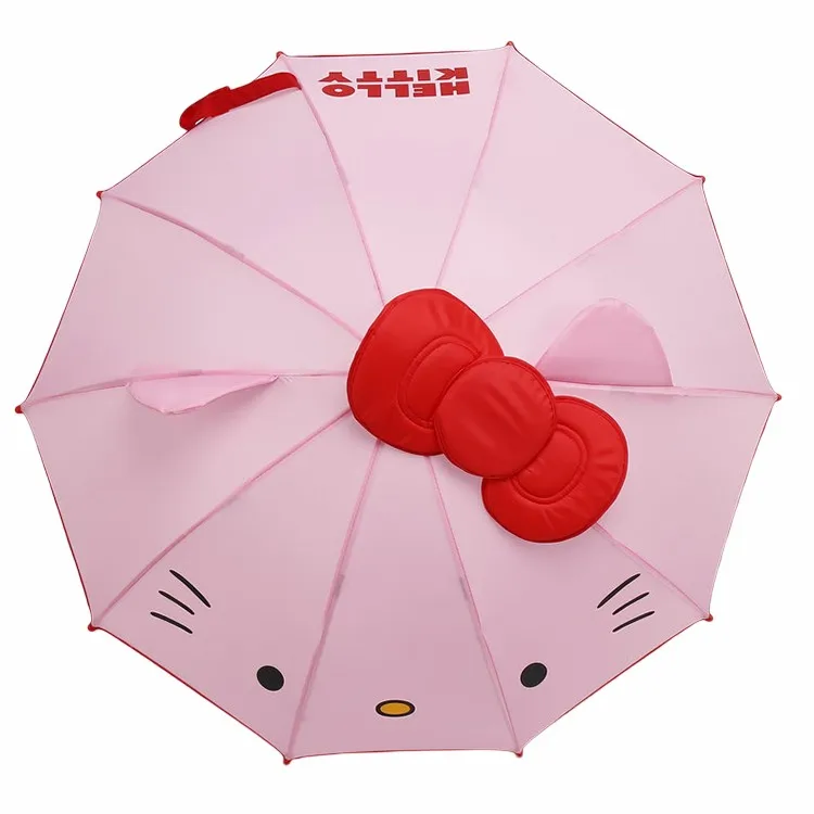 Cute Cat Shape Bowknot Children Cute Animal Print Automatic Small Umbrella With Ears