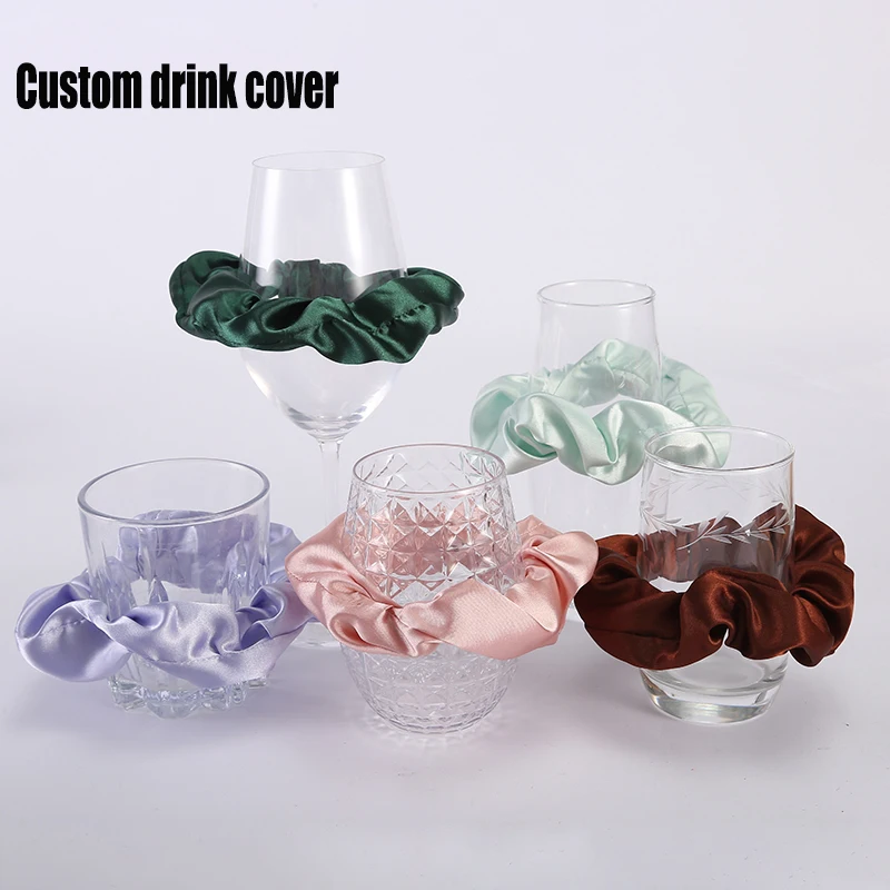 Custom Logo nightclub drink cover scrunchie scrunchies drink cover drink spiking prevention scrunchie cup cover satin