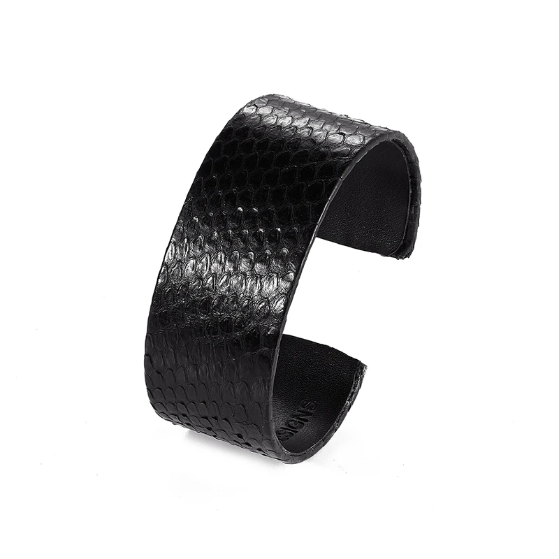 Genuine python opening wrist hand band cuff bracelet jungle snake skin leather bangle ring round bracelet for mans and womens