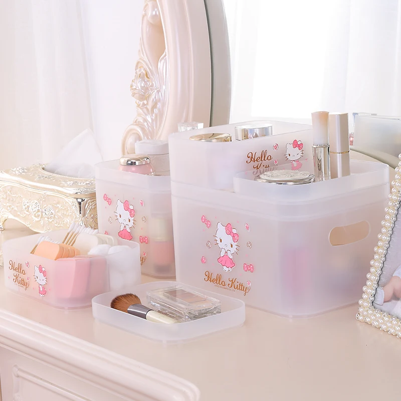 Hello Kitty practical desktop stackable PP cosmetic skin care cream storage box multipurpose portable plastic makeup organizer