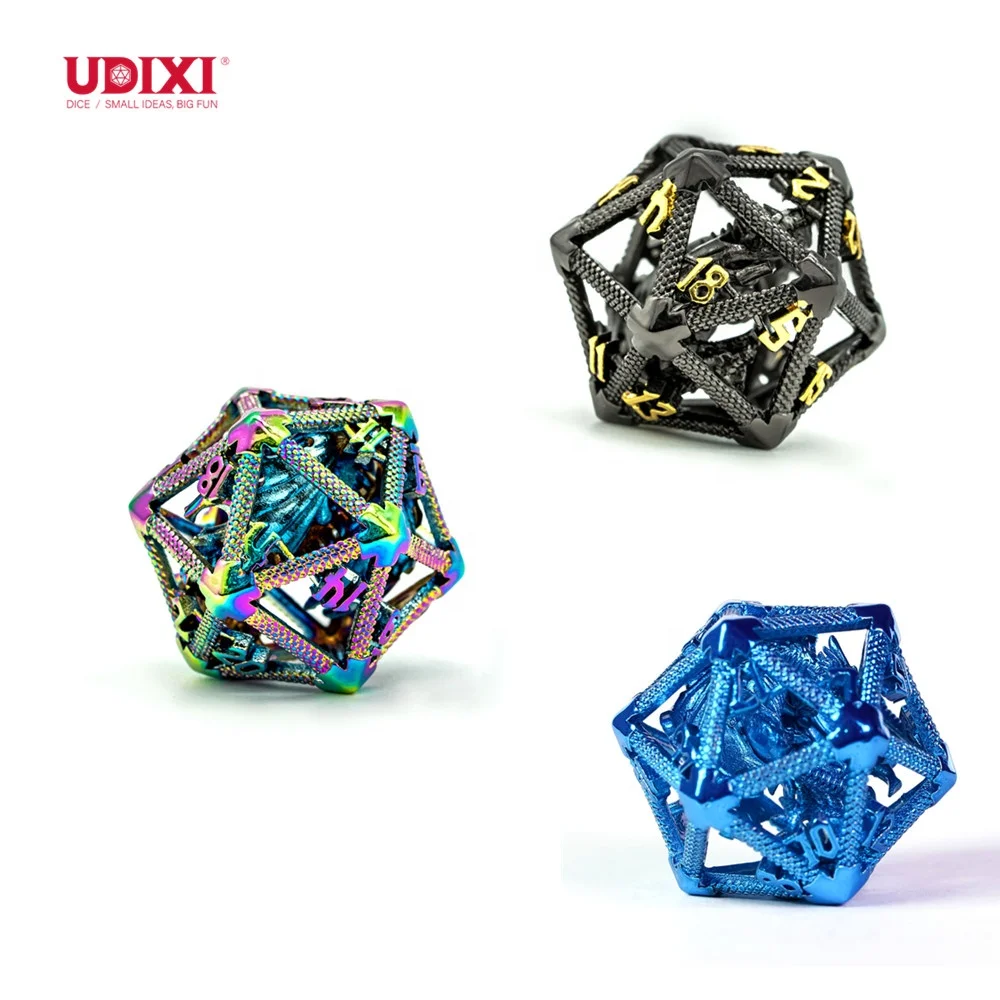 Udixi Polyhedral Hollow Dragons Metal D20 d&d 20 sided sides RPG Dungeons and Dragons D20 Dice