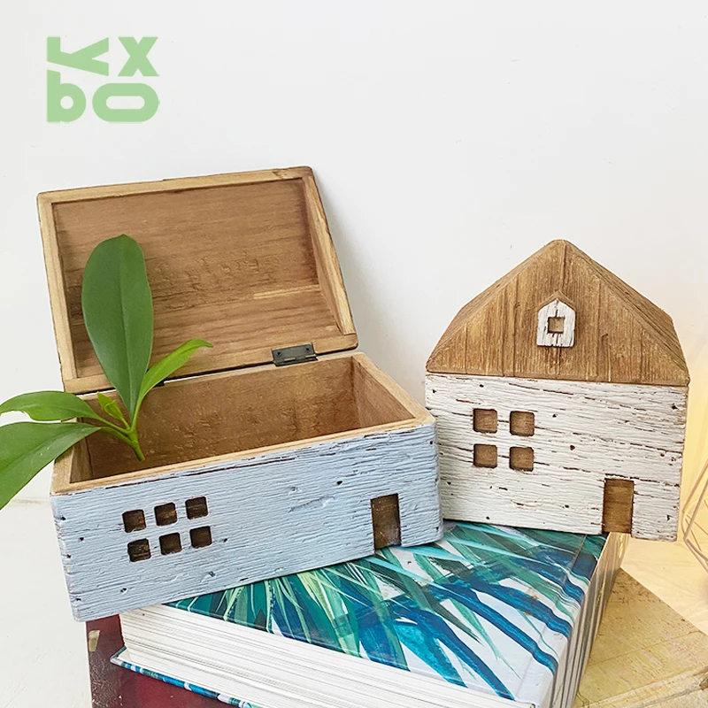 
YBOX handmade lovley small wooden box natural wood house shape gift box 