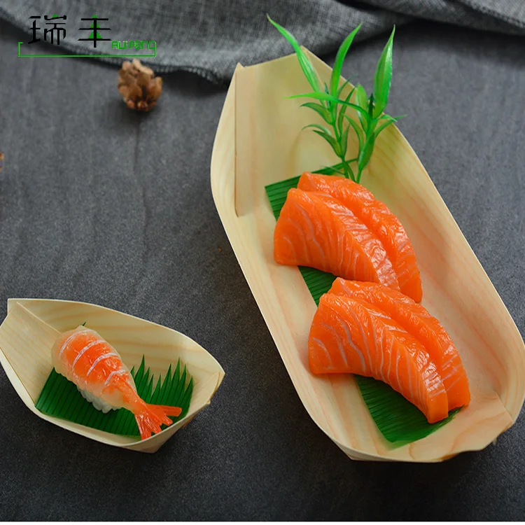 Eco friendly disposable japanese wooden Food Container Sushi Boat Serving Tray