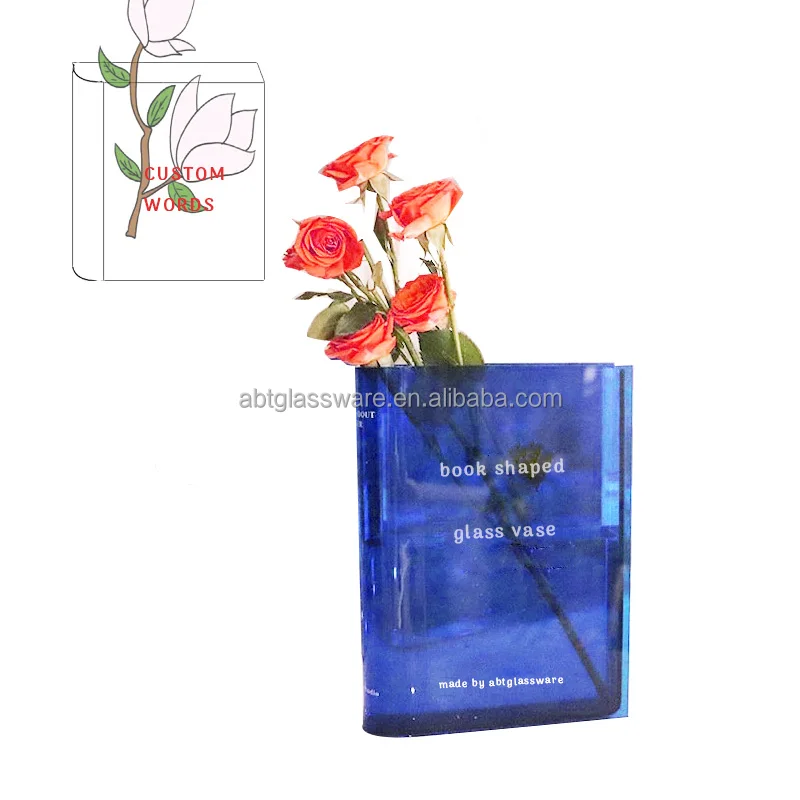 New products ideas colored 2023 Nordic book shaped glass flower vase clear