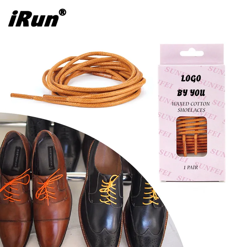 iRun Cotton Waxed Round Waterproof Leather Shoelaces Business Dress Waxed Boot Laces Round Wax Shoelaces with Custom Package