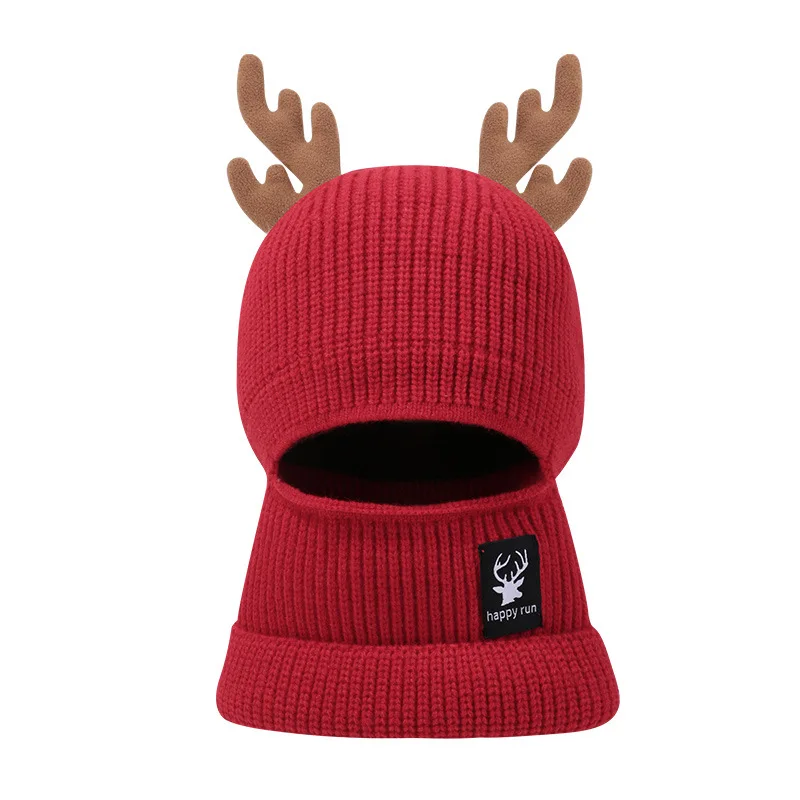 Christmas Fawn ears cute knitted wool hat autumn and winter double versatile casual solid color knitted Christmas hat Beanie