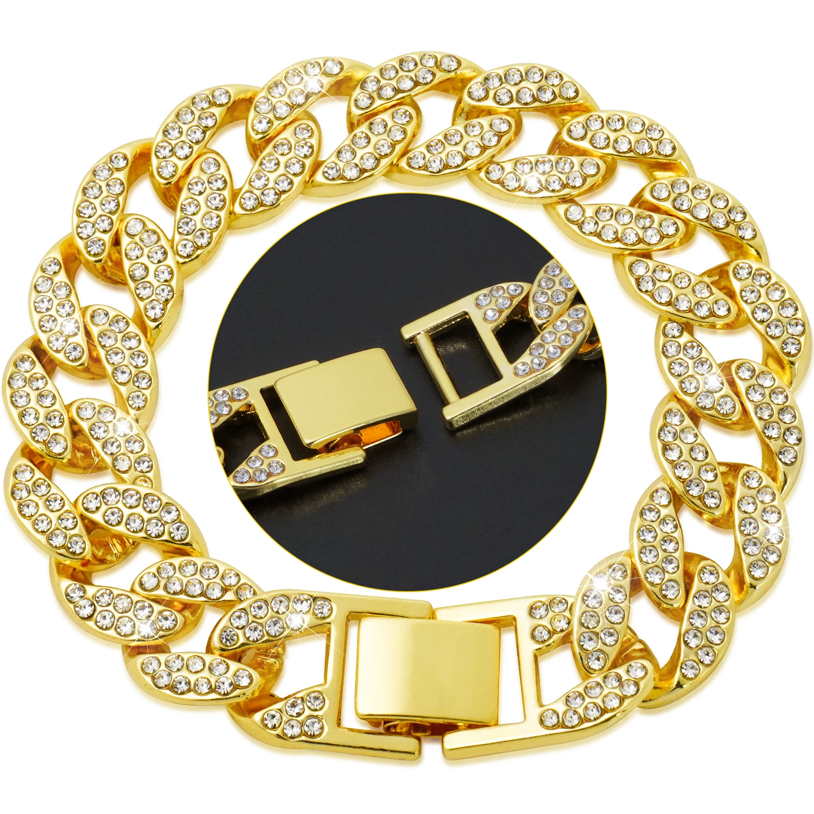 15MM Luxury Gold Dog Chain Collar Factory Bling Jewelry Metal Cuban Link for Dogs Cats