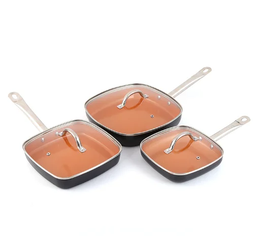 Square Pans Pots/Glass Lid Pressed Aluminium Non Stick Multifunction Fryer/Nonstick Pots Copper Frying Aluminium Cookware Set