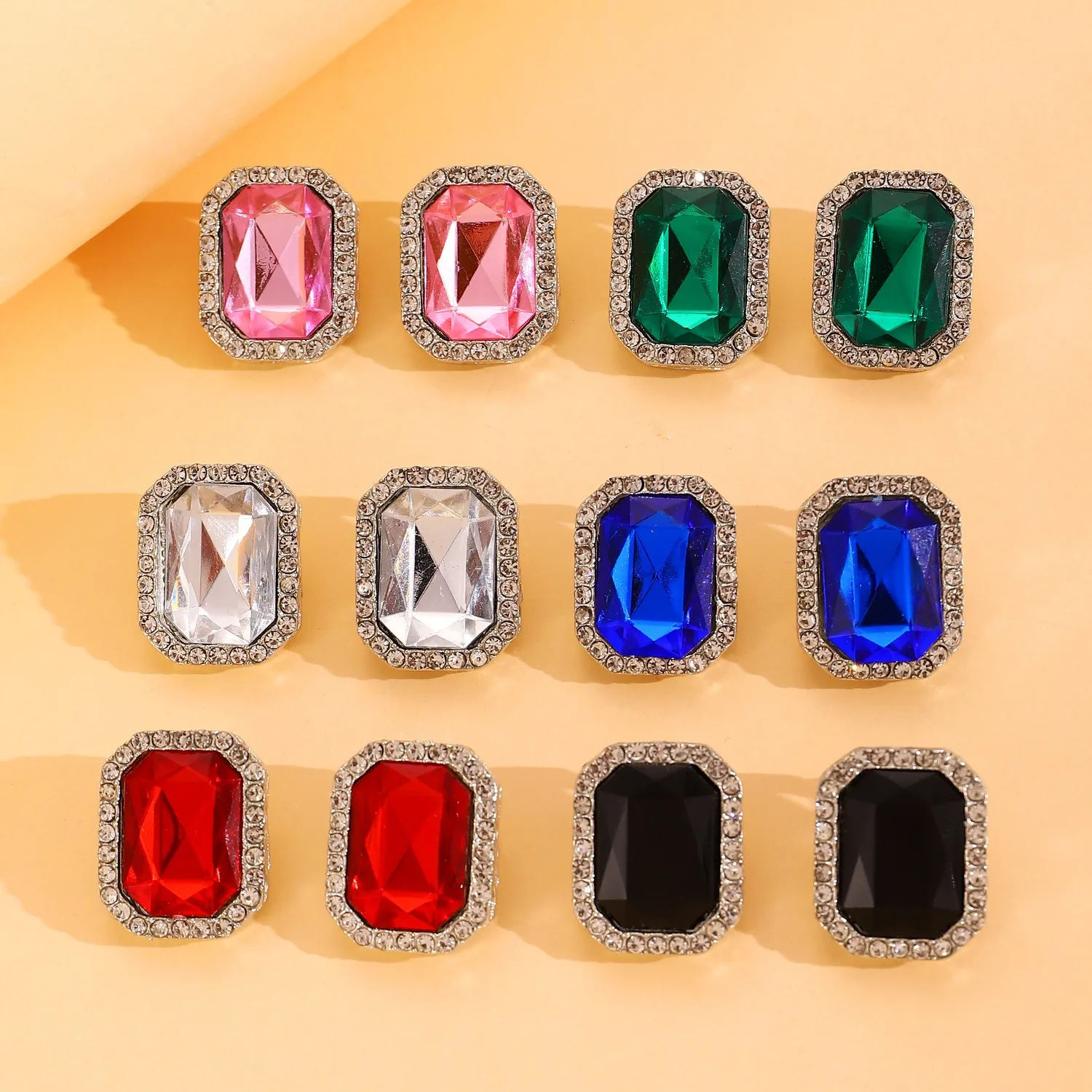 3Pcs Imitation Pearl Beaded Choker CZ Inlaid Square Crystal Charm Bracelet Necklace Earrings Jewelry Set for Women Wedding