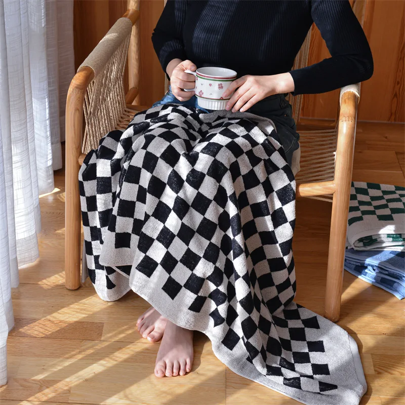 Ready Stock Hebei Gaoyang Cotton Checker Face Towel Bath Towels 35x75 70*140cm 2in1 3in1 Set Available Checkered Checkerboard