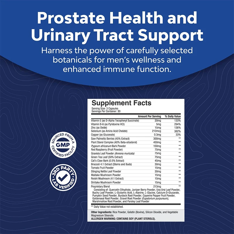90 Capsules Advanced  Herbal Prostate Health Supplements for Men with Beta Sitosterol Selenium Pygeum and Saw Palmetto