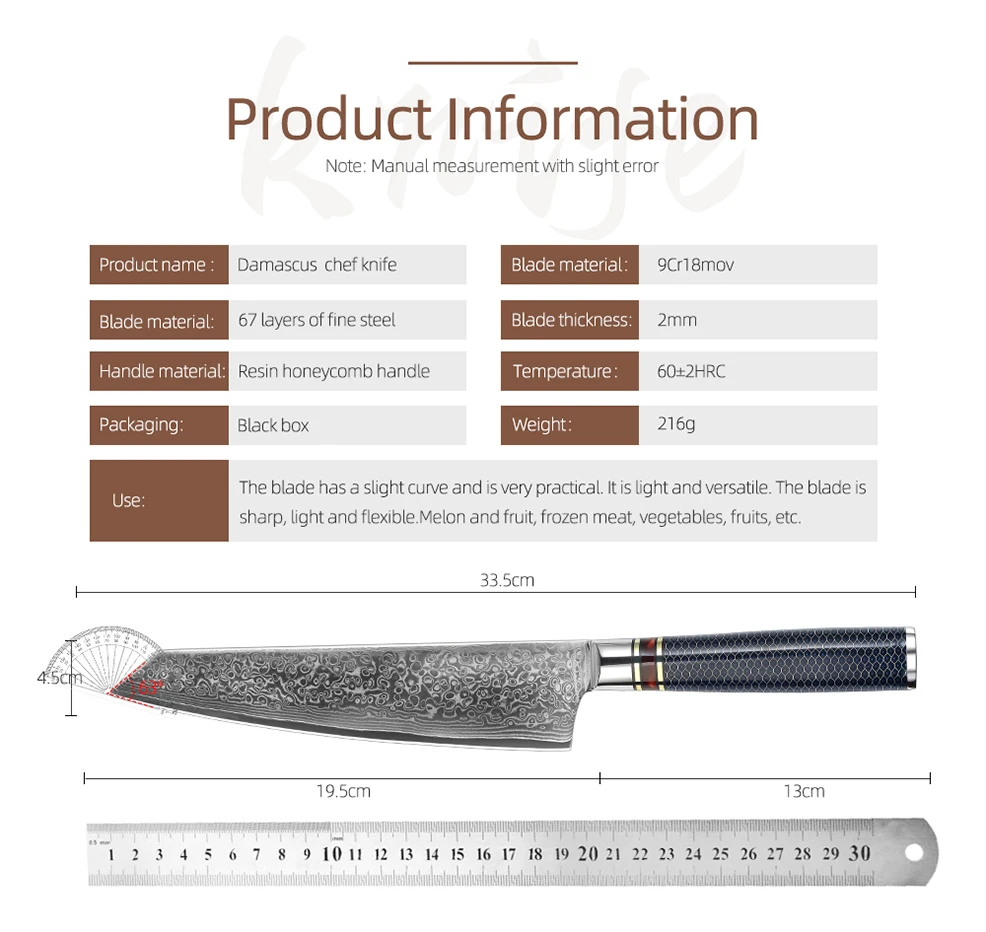 Professional 8 Inch High Carbon Damascus Kitchen Chef Knife