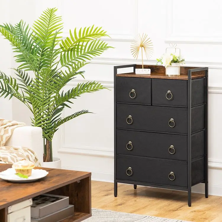 Industrial Style 5 Drawer Dresser for Bedroom, Vintage Design Large Capacity Chest of Drawers for Bedroom Living Room Cloakroom