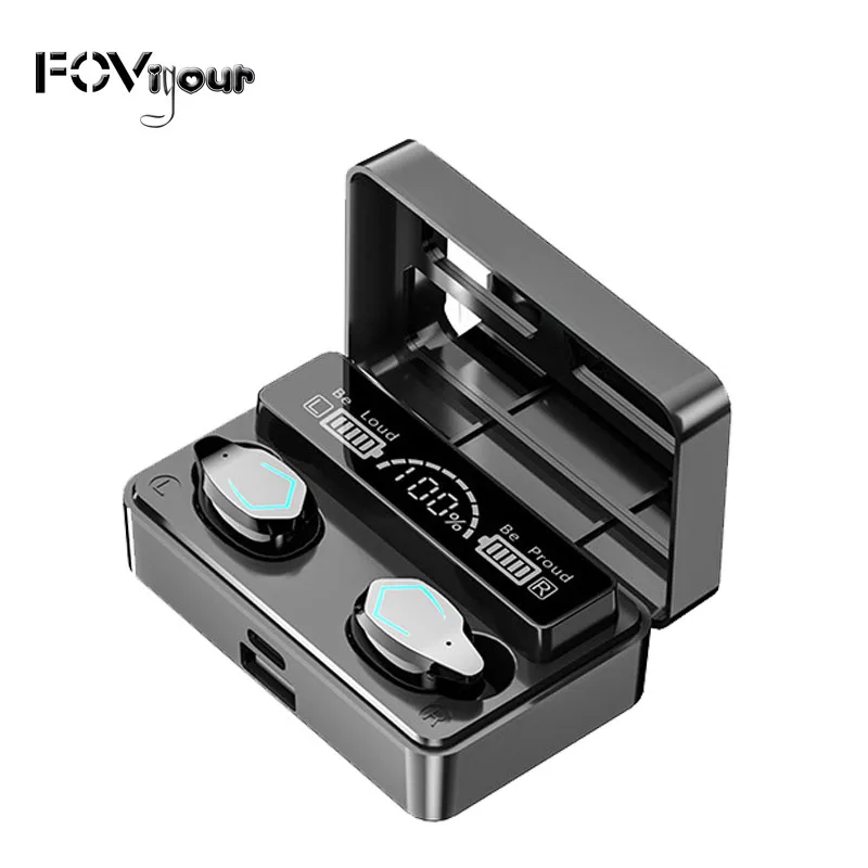 Fovigour True Wireless Earbuds V5.1 Earphones Touch Control with Mirror Surface LED Power Display Charging Case Black