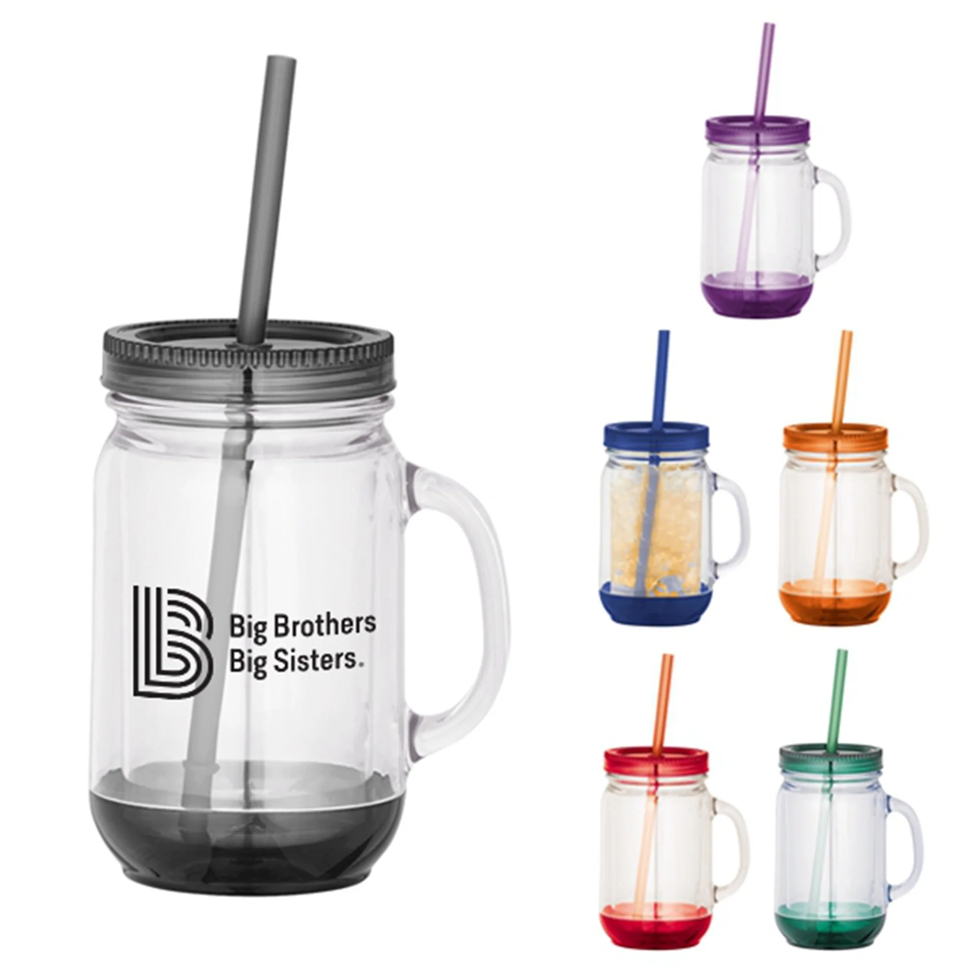 Big Capacity BPA Free Plastic Double Wall Mason Jar With Lid and Straw